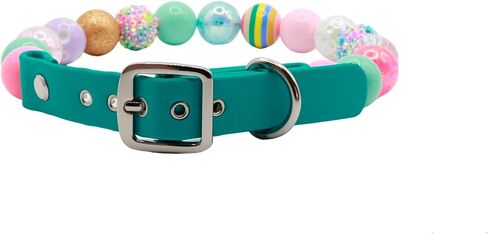 Adjustable Pet Collar For Small Medium And Large Dogs Beaded Silicone Dog Necklace Handmade Girl Bling Fancy Female Cats Pretty Pearls Perla Cute Rinbow Heavy Duty (Easter) in Saudi Arabia