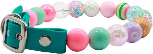 Adjustable Pet Collar For Small Medium And Large Dogs Beaded Silicone Dog Necklace Handmade Girl Bling Fancy Female Cats Pretty Pearls Perla Cute Rinbow Heavy Duty (Easter) in Saudi Arabia