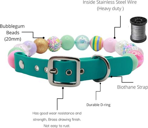 Adjustable Pet Collar For Small Medium And Large Dogs Beaded Silicone Dog Necklace Handmade Girl Bling Fancy Female Cats Pretty Pearls Perla Cute Rinbow Heavy Duty (Easter) in Saudi Arabia