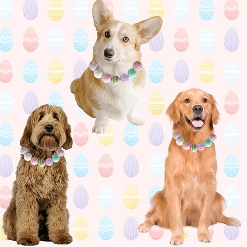 Adjustable Pet Collar For Small Medium And Large Dogs Beaded Silicone Dog Necklace Handmade Girl Bling Fancy Female Cats Pretty Pearls Perla Cute Rinbow Heavy Duty (Easter) in Saudi Arabia