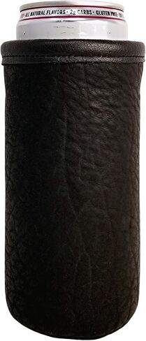 Leather Skinny Can, Slim Beer Holder, Drink Huggie, Beverage Holder (Black Leather) in Saudi Arabia