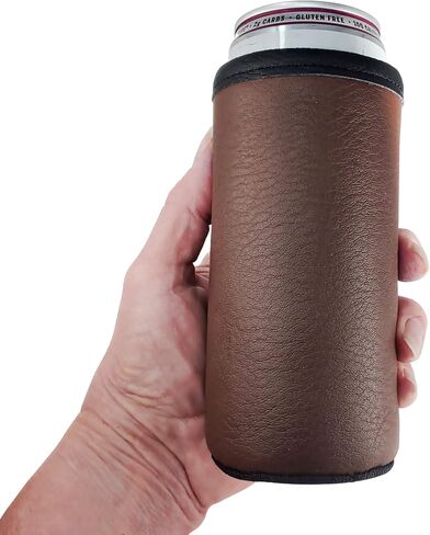Leather Skinny Can, Slim Beer Holder, Drink Huggie, Beverage Holder (Black Leather) in Saudi Arabia