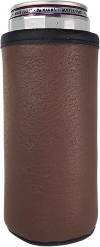 Leather Skinny Can, Slim Beer Holder, Drink Huggie, Beverage Holder (Black Leather) in Saudi Arabia