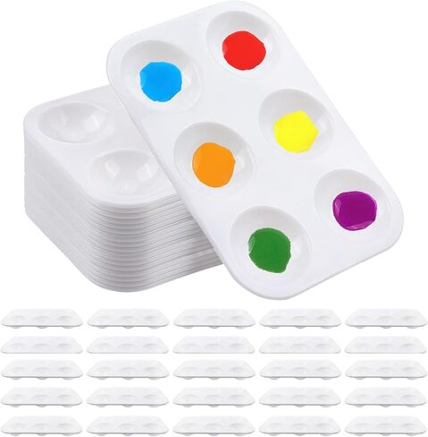 25 PCS Plastic Paint Palettes, 6 Wells Rectangular White Tray Palettes for DIY Craft and Art Painting Party Watercolor (4.72 * 3.26 inch) in Kuwait