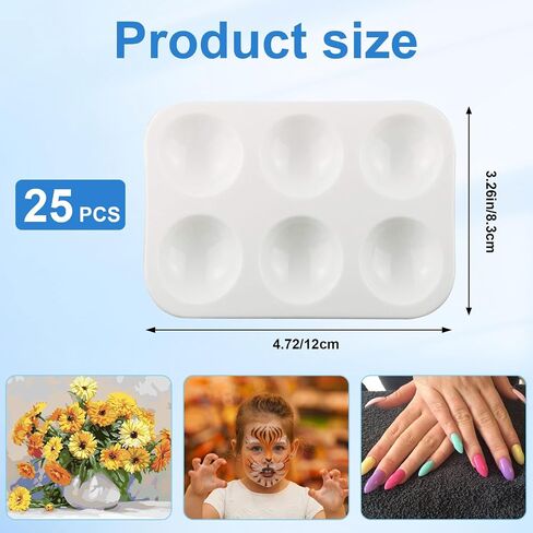 25 PCS Plastic Paint Palettes, 6 Wells Rectangular White Tray Palettes for DIY Craft and Art Painting Party Watercolor (4.72 * 3.26 inch) in Kuwait