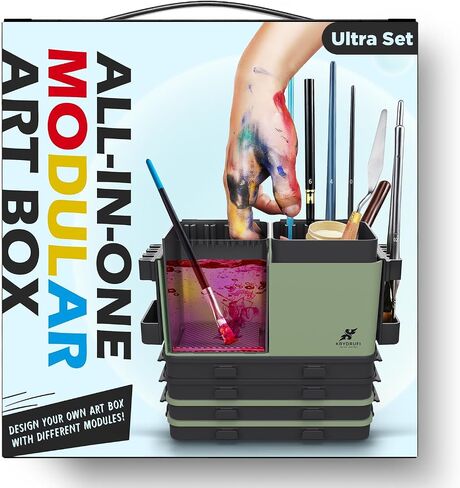 Portable All-in-One Modular Painting Station with Paint Brush Cleaner and Holders,Wet Paint Palette Tray with Lid for Miniature Painting and Acrylic Paints (Green Black, Ultra) in Saudi Arabia