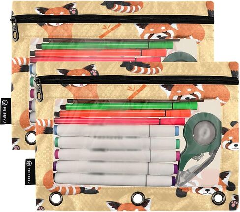 Pencil Pouch for 3 Ring Binder Cute Pink Ribbon Bow Binder Pencil Case with Smooth Zipper Clear Window Pencil Case 2 Pack for Office School College Supplies in Kuwait