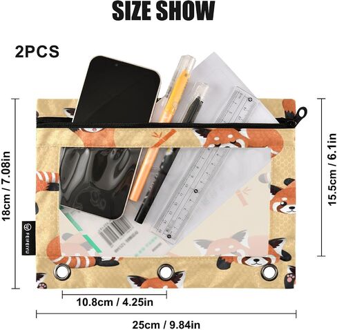 Pencil Pouch for 3 Ring Binder Cute Pink Ribbon Bow Binder Pencil Case with Smooth Zipper Clear Window Pencil Case 2 Pack for Office School College Supplies in Kuwait