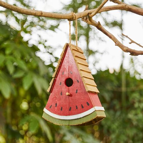 Glitzhome 11" H Distressed Solid Wood Watermelon Birdhouse, Rustic Bird House Outdoor Garden Decorative Handmade Birdhouse in Saudi Arabia