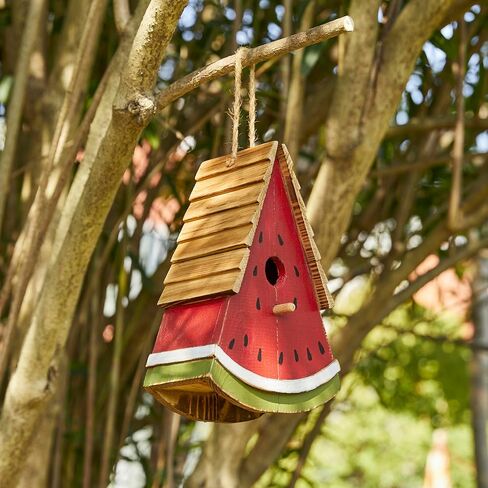 Glitzhome 11" H Distressed Solid Wood Watermelon Birdhouse, Rustic Bird House Outdoor Garden Decorative Handmade Birdhouse in Saudi Arabia