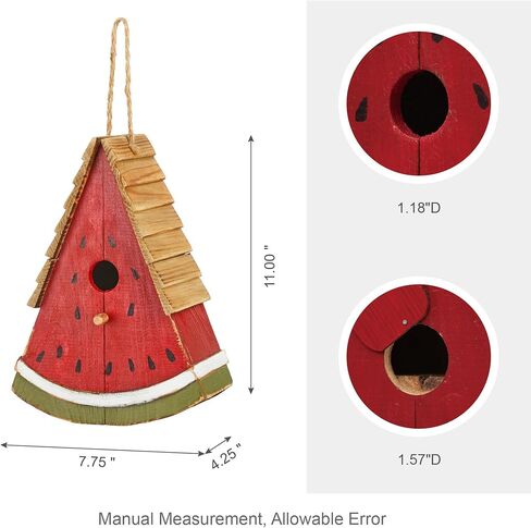 Glitzhome 11" H Distressed Solid Wood Watermelon Birdhouse, Rustic Bird House Outdoor Garden Decorative Handmade Birdhouse in Saudi Arabia