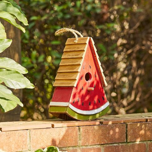 Glitzhome 11" H Distressed Solid Wood Watermelon Birdhouse, Rustic Bird House Outdoor Garden Decorative Handmade Birdhouse in Saudi Arabia