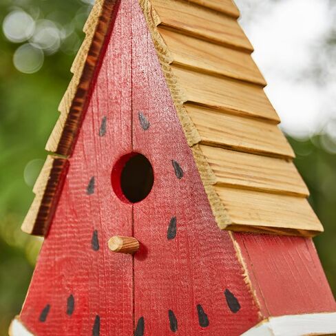 Glitzhome 11" H Distressed Solid Wood Watermelon Birdhouse, Rustic Bird House Outdoor Garden Decorative Handmade Birdhouse in Saudi Arabia