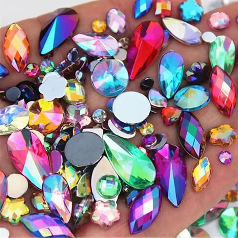 1000pcs AB Colorful Rhinestones Crystal Gems, Flatback Acrylic Gemstone Jewels, Craft DIY for Cosplay Pirate Halloween Costume Clothes Party, Nail Crafting Gems Accessories (00 Mixed Color AB) in Kuwait
