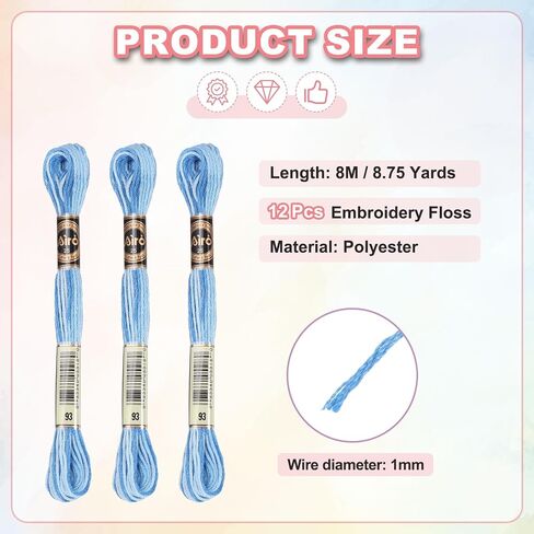 Patikil 12 Skeins تطريز Floss ، سلسلة البوليستر التطريز سلسلة الأساور للتطريز اليدوي المتقاطع ، الأرجواني الأزرق in Kuwait