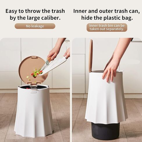 Trash Can with Lid for Bathroom, 2 Gallon/10 Liter Round Garbage Bin with Press Top Lid, Plastic Modern Wastebasket with Soft Close Lid, Garbage Container Bin for Bedroom, Living Room, Office (White)… in Saudi Arabia