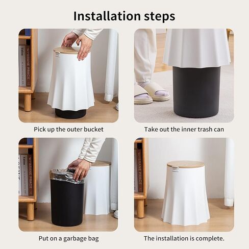 Trash Can with Lid for Bathroom, 2 Gallon/10 Liter Round Garbage Bin with Press Top Lid, Plastic Modern Wastebasket with Soft Close Lid, Garbage Container Bin for Bedroom, Living Room, Office (White)… in Saudi Arabia