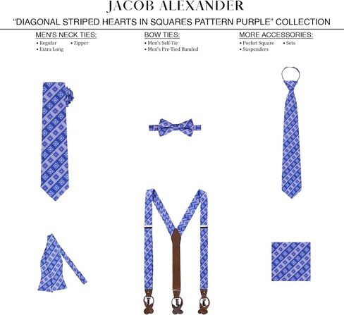 Jacob Alexander Men's Happy Valentine's Day Diagonal Striped Hearts in Squares Pattern Regular Length Neck Tie in Saudi Arabia