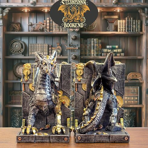 تمثال تنين Steampunk، نهايات كتب مزخرفة للكتب الثقيلة، ديكور فريد لنهايات الكتب للأرفف. in Kuwait