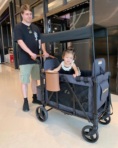 Wagon Stroller for 2 Kids with Insulated Snack Pack Foldable All-Terrain Wagon, 5-Point Harness & Canopy Parent Organizer Adjustable Handle (Grey) in Saudi Arabia