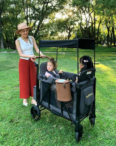 Wagon Stroller for 2 Kids with Insulated Snack Pack Foldable All-Terrain Wagon, 5-Point Harness & Canopy Parent Organizer Adjustable Handle (Grey) in Saudi Arabia