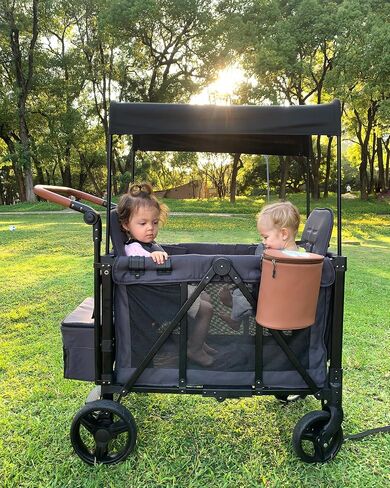 Wagon Stroller for 2 Kids with Insulated Snack Pack Foldable All-Terrain Wagon, 5-Point Harness & Canopy Parent Organizer Adjustable Handle (Grey) in Saudi Arabia
