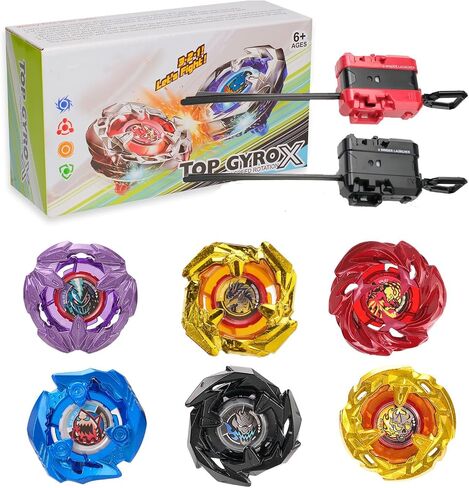 Gyro X Battle Blade Set, 6 Right Spinning Tops and 2 X Launhcers, Great Starter Gyro Pack for Boys Toys Kids Birthday Toy 6+ in Kuwait