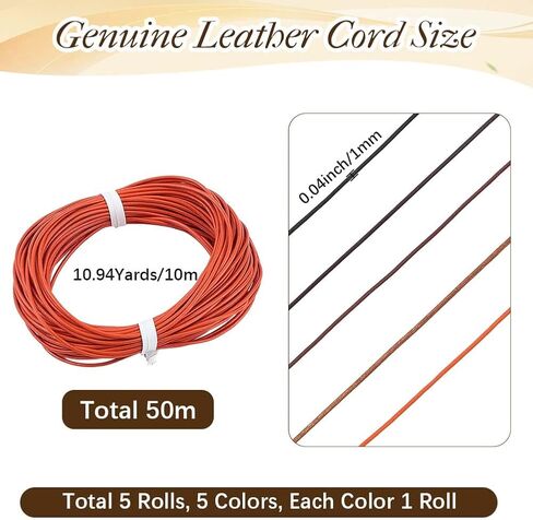 5 Colors 1MM Cowhide Round Leather Cord for Jewelry Making 54.68 Yards Thin Genuine Leather String Lace Cording Rope Braiding Strip Thread for Crafting Necklace Bracelets Wraps Beading in Saudi Arabia