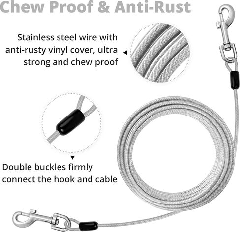 jenico Dog Tie Out Cable: 10ft Dog Leads for Yard Heavy Duty - Reflective Chain Leash for Outside Small Large Dogs Up to 125lbs Outdoor Runner Camping in Kuwait
