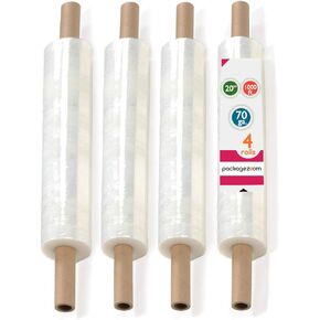 4 Rolls 20" x 1000 FT Stretch Wrap 72 Gauge Packing Wrap with Handle, Clear Stretch Film