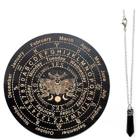 Golgner Wooden Divination, Wooden Pendulum Board Dowsing with Crystal Dowsing, Witchcraft Wiccan Altar Supplies Kit, Wooden Carven Board for Divination Decoration 9.8in