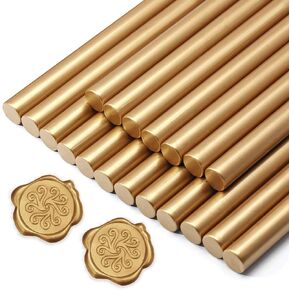 Litoexpe 20pcs Wax Seal Sticks, Hot Melt Sticks Glue Gun Sealing Wax Sticks for Wedding Invitations Letters Envelopes and Crafts (Antique Gold)