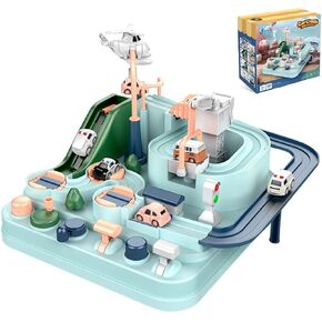 Car Rescue Adventure Toys for 3 4 5 6 7 8 Years Old Boys Girls,City Rescue Toy Set Montessori Car Race Tracks Parking Playsets for Toddlers (Macaron)