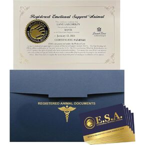 Registered Emotional Support Animal Certificate – Personalized ESA Certificate with Embossed Foil Seal, ESA Handout Cards, Duplicate Copy & Folder – Lifetime Registration – Made in USA