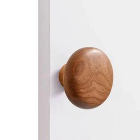 Set of 5 Black Walnut Wood Cabinet Knobs – Pebble Drawer Handles & Wall Hooks for Wardrobe, Dresser, Coat, Towel – Decorative Handles for Cabinets & Furniture – Screws Included (Round)
