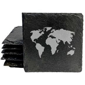 Wanderlust on Your Table: World Map Coasters for Globetrotters - Square Slate - set of 4