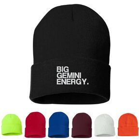 Big Gemini Energy Embroidered Beanie, Skull Cap, Unisex Hat, Zodiac Sign, Astrology