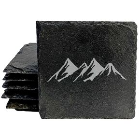 "Mountain Majesty" Slate Coasters with Stunning Mountain Scene Design - Perfect for Home and Office Decor and Protection of Surfaces, available in square or round Coasters - Round Slate - set of 6