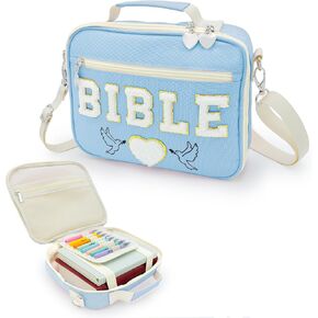Chenille Letter Bible Case for Girls - Large Study and Church Bag Cover Purse Fits All Bibles - Cute Christian Carrying Tote with Shoulder Strap - Faith Accessories Gift for Teens and Women - Pink