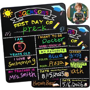 First Day of School Sign 14"x11" – Double-Sided First and Last Day of Chalkboard Board for Kids – Reusable Back to School Sign for Preschool, Pre-K, and Kindergarten – Easy to Write & Clean