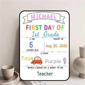 First Day of School Sign, 3-in-1 Back to School White Board Set, Personalized Dry Erase Board Reusable for Kids Boys Girls Teens 1st Day Kindergarten Preschool Chalkboard Gifts Photo Prop 13.8 X 9.8