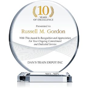 Personalized Crystal Circle Employee Years of Service Award Plaque, Customized with Employee & Company Name, Service Period, Unique Corporate Service Award for 5, 10, 15 Work Anniversary (M - 6.5")
