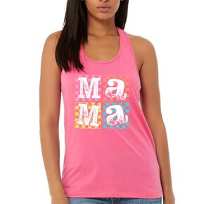 Checkered Mama Racerback Tank Top Shirt, Retro Mama Tank Top, Trendy Mama shirt, Sassy Mom Checker Retro Motherhood Racerback, Womens Racerback Tank Top.