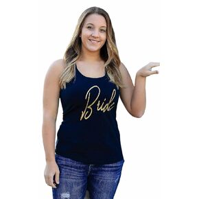 Bride Tank Top Shirt Bridal Bride to be - Navy Blue Gold Racerback - Large