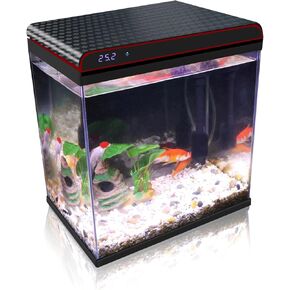 5 Gallon Glass Fish Tank Aquarium Starter Kit - Self-Cleaning, Ultra-Quiet Filter Pump, 3-Color LED Lights, Smart Temp Monitoring for Betta Fish, Shrimp, Kids Gift