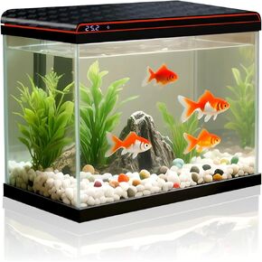 10 Gallon Fish Tank Smart Aquarium Kit, Glass Small Aquarium Starter Kits Self Cleaning with 3 Types of LED Lights and Filter Water Pump, Water Temperature Detection Ultra Quiet Gift for Kid