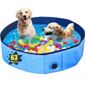 Dog Pools for Large Dogs with Thickened MDF Plates,63" Foldable Dog Pool&Dog Swimming Pool/Non-Slip Bathing Tub with Quick Drain&Easy Storage(63x12in-XXL)