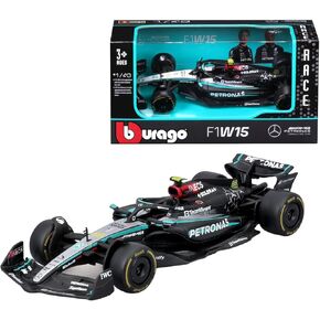 Bburago Formula 1 Mercedes-AMG Petronas F1 W15 Team (2024): 1:43 Scale Model Car from Driver #44 Lewis Hamilton, Window Box, 12.5 cm, Black Silver (18-38208H)