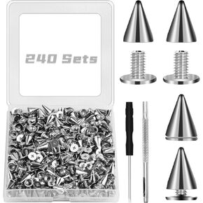 CXIIPOL 240 Sets 9.5 MM Cone Spikes Screwback Studs, Punk Spikes and Studs Kit for Punk Style Clothing, Jackets, Shoes, Belt Bags, Dog Collars