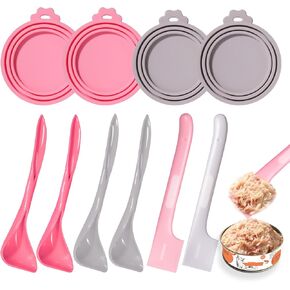 Cat Food Can Covers Lids Can Lids For Dog Food Pet Food Can Covers 10Pcs Universal Most Standard Size Silicone Lid Saver Toppers with Spoon Spatula for Pet Wet and Canned Food Storage (MIX SET)
